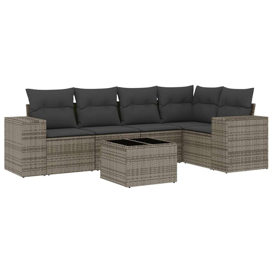 6 Piece Garden Sofa Set with Cushions Grey Poly Rattan