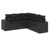 5 Piece Garden Sofa Set with Cushions Black Poly Rattan - Front View
