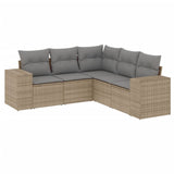 5 Piece Garden Sofa Set with Cushions Beige Poly Rattan - Front View