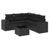 6 Piece Garden Sofa Set with Cushions Black Poly Rattan - Front View