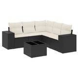 6 Piece Garden Sofa Set with Cushions Black Poly Rattan - Front View