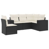 5 Piece Garden Sofa Set with Cushions Black Poly Rattan - Front View