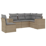 5 Piece Garden Sofa Set with Cushions Beige Poly Rattan - Front View