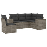 5 Piece Garden Sofa Set with Cushions Grey Poly Rattan - Front View