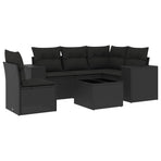 6 Piece Garden Sofa Set with Cushions Black Poly Rattan