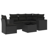 6 Piece Garden Sofa Set with Cushions Black Poly Rattan - Front View