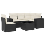 6 Piece Garden Sofa Set with Cushions Black Poly Rattan - Front View