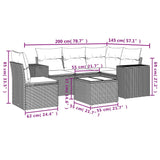 6 Piece Garden Sofa Set with Cushions Grey Poly Rattan