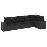 6 Piece Garden Sofa Set with Cushions Black Poly Rattan - Front View