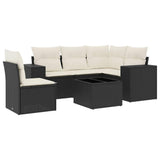6 Piece Garden Sofa Set with Cushions Black Poly Rattan - Front View