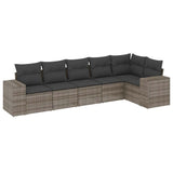 6 Piece Garden Sofa Set with Cushions Grey Poly Rattan - Front View