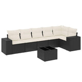 7 Piece Garden Sofa Set with Cushions Black Poly Rattan - Front View
