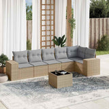 7 Piece Garden Sofa Set with Cushions Beige Poly Rattan