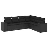 6 Piece Garden Sofa Set with Cushions Black Poly Rattan - Front View
