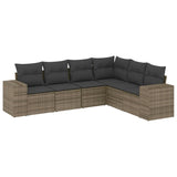6 Piece Garden Sofa Set with Cushions Grey Poly Rattan - Front View