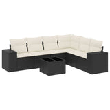 7 Piece Garden Sofa Set with Cushions Black Poly Rattan - Front View