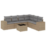 7 Piece Garden Sofa Set with Cushions Beige Poly Rattan - Front View