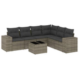 7 Piece Garden Sofa Set with Cushions Grey Poly Rattan - Front View