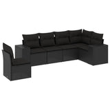 6 Piece Garden Sofa Set with Cushions Black Poly Rattan - Front View