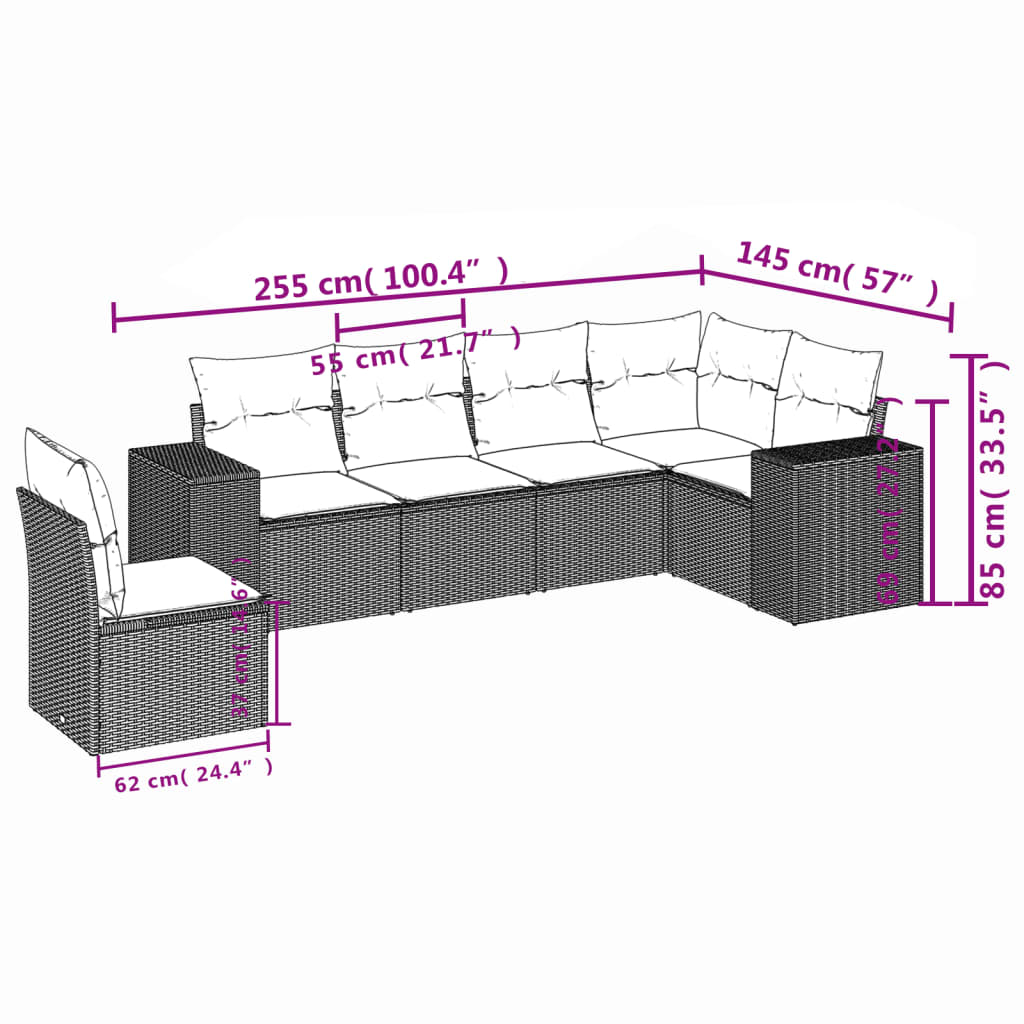 6 Piece Garden Sofa Set with Cushions Grey Poly Rattan