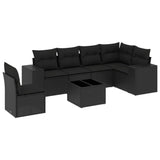 7 Piece Garden Sofa Set with Cushions Black Poly Rattan - Front View
