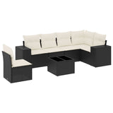 7 Piece Garden Sofa Set with Cushions Black Poly Rattan - Front View