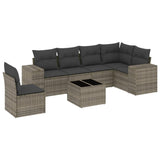 7 Piece Garden Sofa Set with Cushions Grey Poly Rattan - Front View