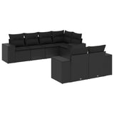 7 Piece Garden Sofa Set with Cushions Black Poly Rattan - Front View