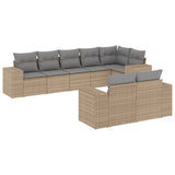 8 Piece Garden Sofa Set with Cushions Beige Poly Rattan - Front View