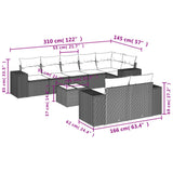 9 Piece Garden Sofa Set with Cushions Black Poly Rattan - Low Angle