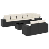 9 Piece Garden Sofa Set with Cushions Black Poly Rattan - Front View