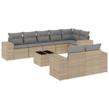 9 Piece Garden Sofa Set with Cushions Beige Poly Rattan - Front View