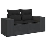 8 Piece Garden Sofa Set with Cushions Black Poly Rattan - Side View