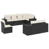 8 Piece Garden Sofa Set with Cushions Black Poly Rattan - Front View