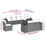 8 Piece Garden Sofa Set with Cushions Black Poly Rattan - Close-Up Angle