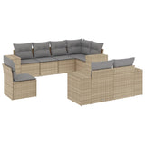 8 Piece Garden Sofa Set with Cushions Beige Poly Rattan - Front View