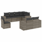8 Piece Garden Sofa Set with Cushions Grey Poly Rattan - Front View