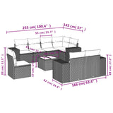 9 Piece Garden Sofa Set with Cushions Black Poly Rattan - Low Angle
