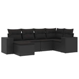6 Piece Garden Sofa Set with Cushions Black Poly Rattan - Front View