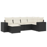 6 Piece Garden Sofa Set with Cushions Black Poly Rattan - Front View