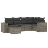 6 Piece Garden Sofa Set with Cushions Grey Poly Rattan - Front View