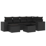 7 Piece Garden Sofa Set with Cushions Black Poly Rattan - Front View