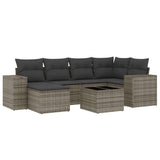 7 Piece Garden Sofa Set with Cushions Grey Poly Rattan - Front View
