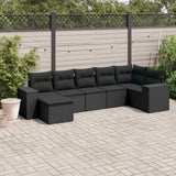7 Piece Garden Sofa Set with Cushions Black Poly Rattan