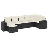 7 Piece Garden Sofa Set with Cushions Black Poly Rattan - Front View