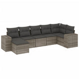 7 Piece Garden Sofa Set with Cushions Grey Poly Rattan - Front View