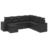 7 Piece Garden Sofa Set with Cushions Black Poly Rattan - Front View
