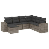7 Piece Garden Sofa Set with Cushions Grey Poly Rattan - Front View
