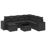 8 Piece Garden Sofa Set with Cushions Black Poly Rattan - Front View