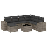 8 Piece Garden Sofa Set with Cushions Grey Poly Rattan - Front View